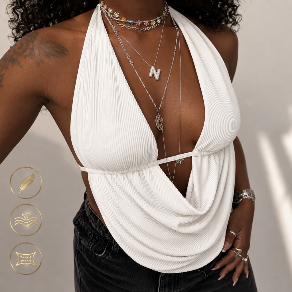 Top Blusa Cortininha Bata Cropped Malibu Feminina Tendência Moda Gringa Blogueira Frente Única