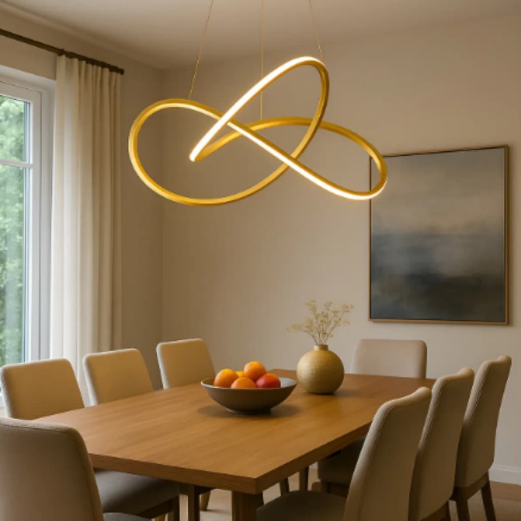 Lustre Pendente Led Loop Luminária Design Moderno Luxo Preto ou Dourado