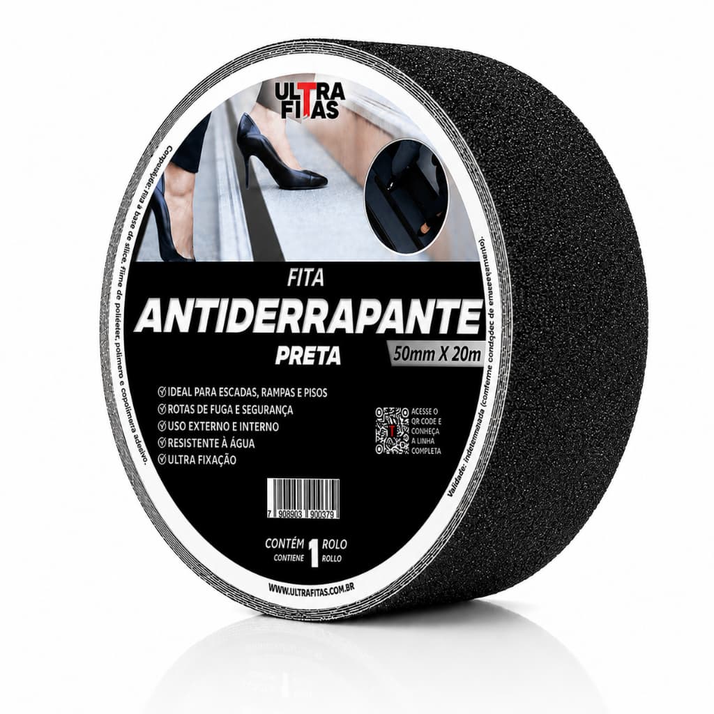 Fita Antiderrapante 50 mm X 20 metros - Preta