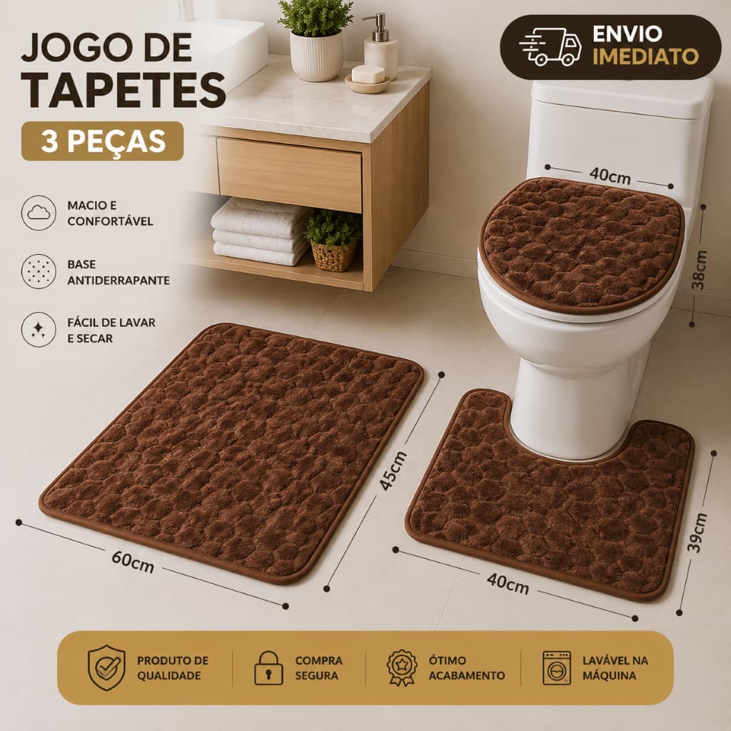 Conjunto de 3 tapetes para banheiro de Veludo em diversas cores, Grande e lindo