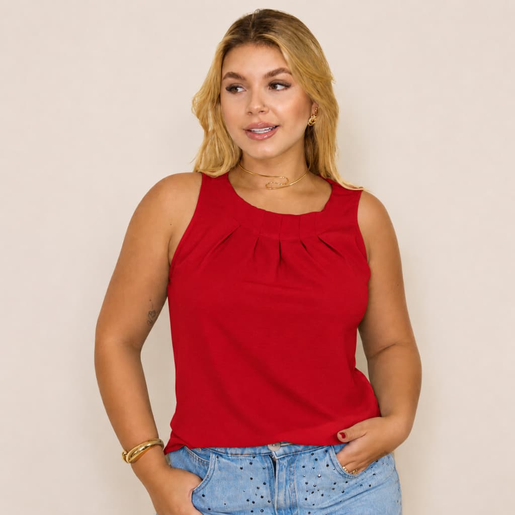 Blusa regata com detalhe na frente tecido duna