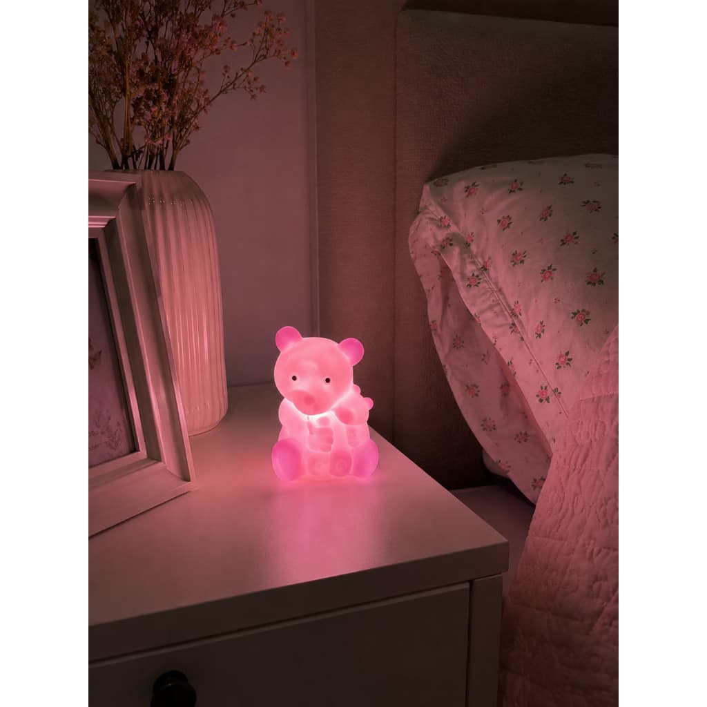 Mini Luminária Abajur Led Infantil Urso 7cm A Bateria 3 Cores