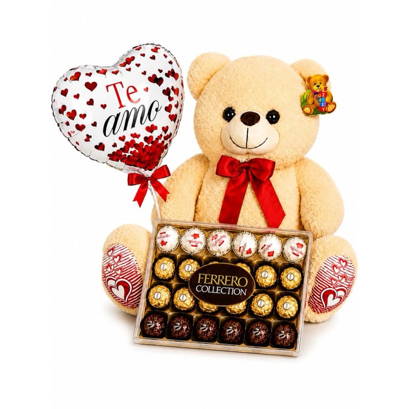 Presente Romântico para namorada | Urso de Pelúcia Grande + Ferrero Collection + Balão Te Amo | Surpresa para Namorados