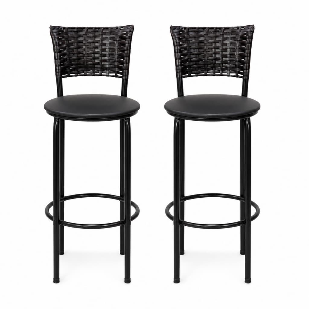 Kit 2 Banquetas Altas para Balcão Cozinha e Bar com Encosto em Fibra Sintética e Assento Estofado