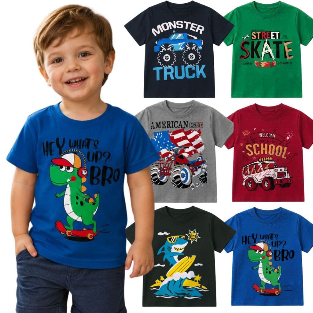 Camiseta Infantil Menino Bebe Manga Curta Tamanho 1/2/3 | Roupa Infantil Menino | Roupa de Bebe Sortido