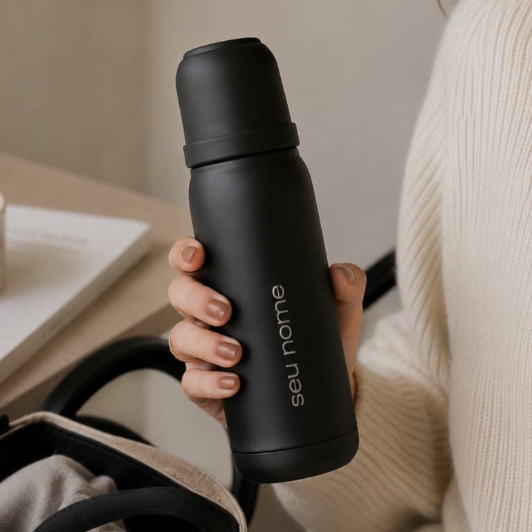 Garrafa Térmica Personalizada Nome Logo Café Leite Chá 500 Ml Quente e Frio com Alça Inox Isolante Térmico