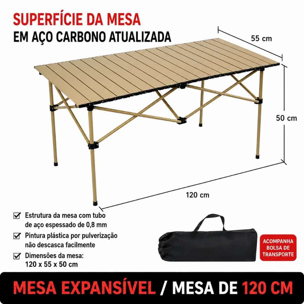 Mesa Dobrável Portátil Camping Alumínio Leve Resistente 300kg Suporta Churrasco Praia Piquenique 120x55cm