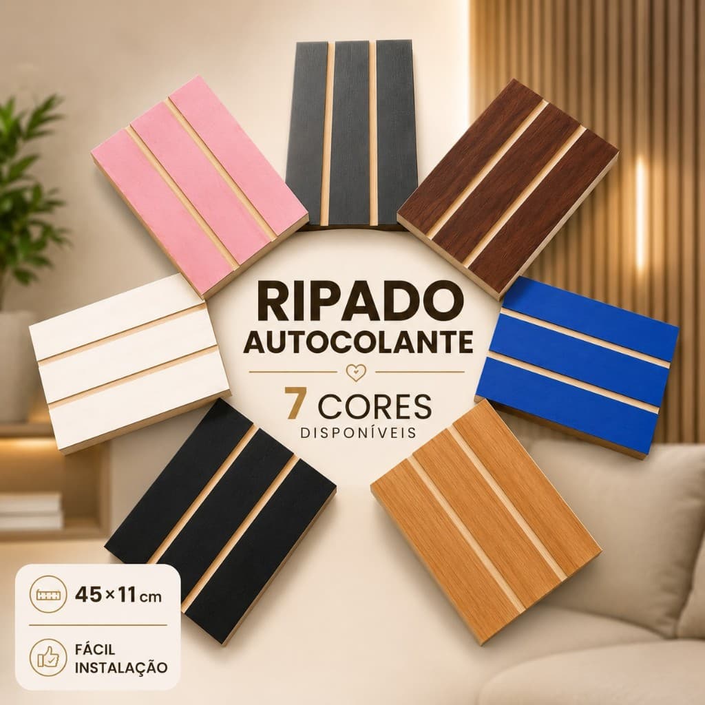 Kit Até 40 Placas Painel Ripado Autoadesivo MDF 45x11cm Parede Decorativa Pronta Entrega