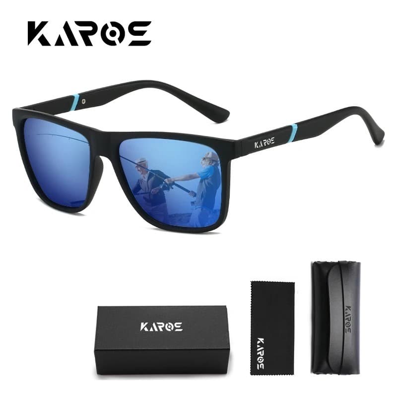 KAROS Óculos de Sol Masculino Polarizado UV400 com Caixa e Estojo - Preto com Azul