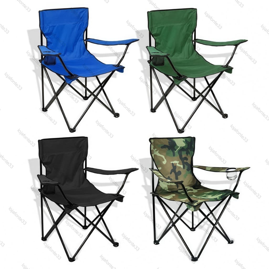 Cadeira Dobrável Em Aço Camping Pesca Porta Copos Com Bolsa Ao Ar Livre ref: SYYM-224/223