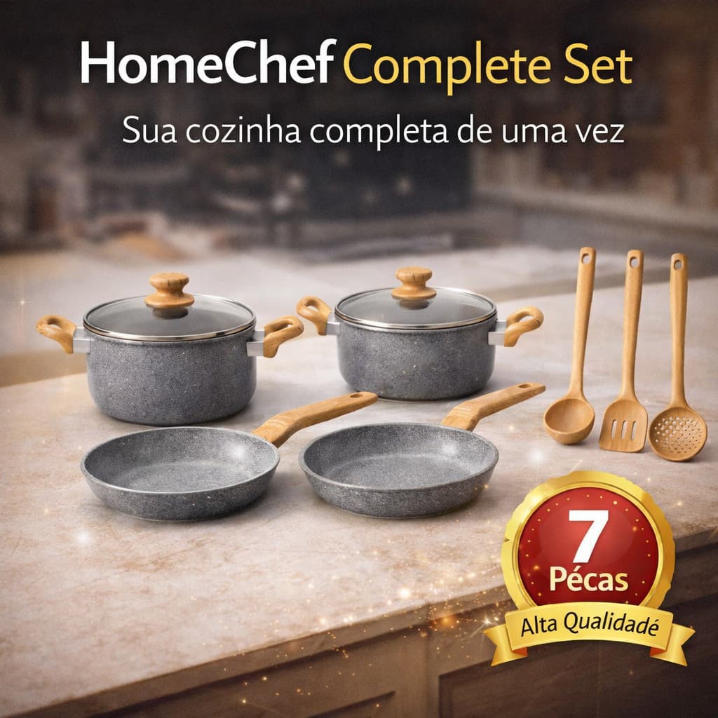 Kit Panelas HomeChef Complete Set 7 Peças Antiaderente Cozinha Completa Premium