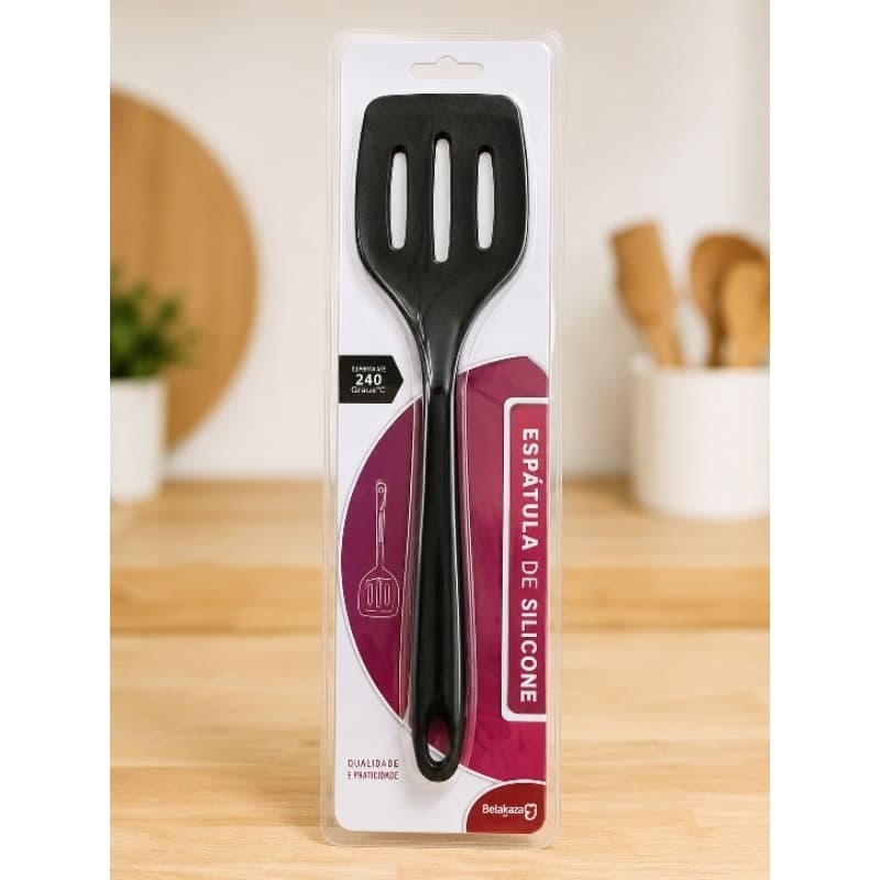 Espátula de Silicone Vazada Preta – Resistente ao Calor | Ideal para Cozinha