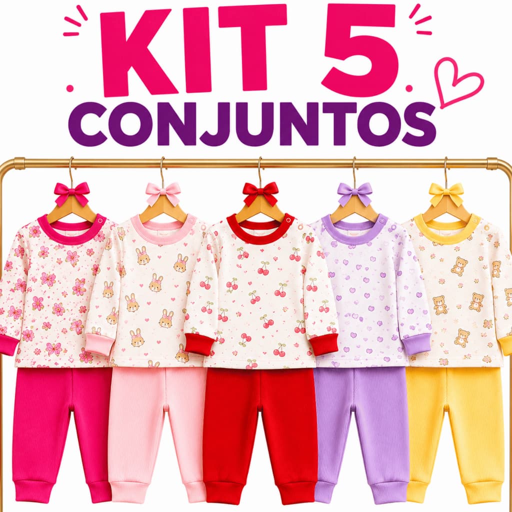 Kit 10 Peças Roupa Bebê Menina 5 Conjuntos 100% Algodão Manga Longa Enxoval RN P M G
