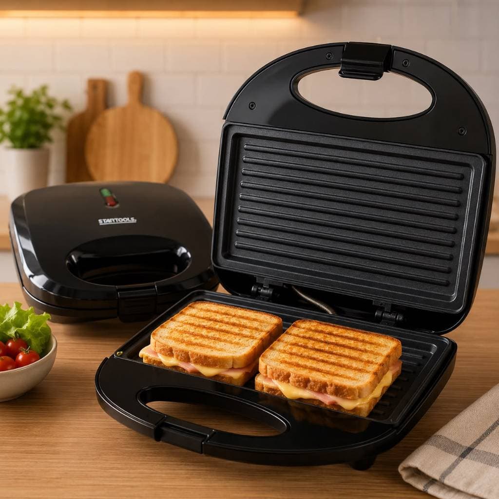 Sanduicheira Grill Dupla Controle Temperatura Antiadherente 750W Compacta Potente