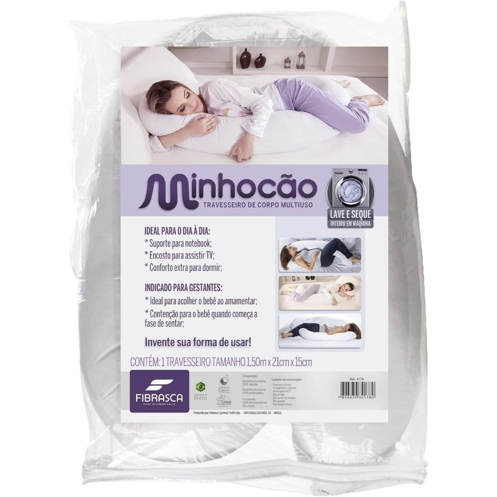 Travesseiro de Corpo Fibrasca 150cm Ergonômico Alinha Coluna Apoio Corpo Inteiro Malha Algodão Branco