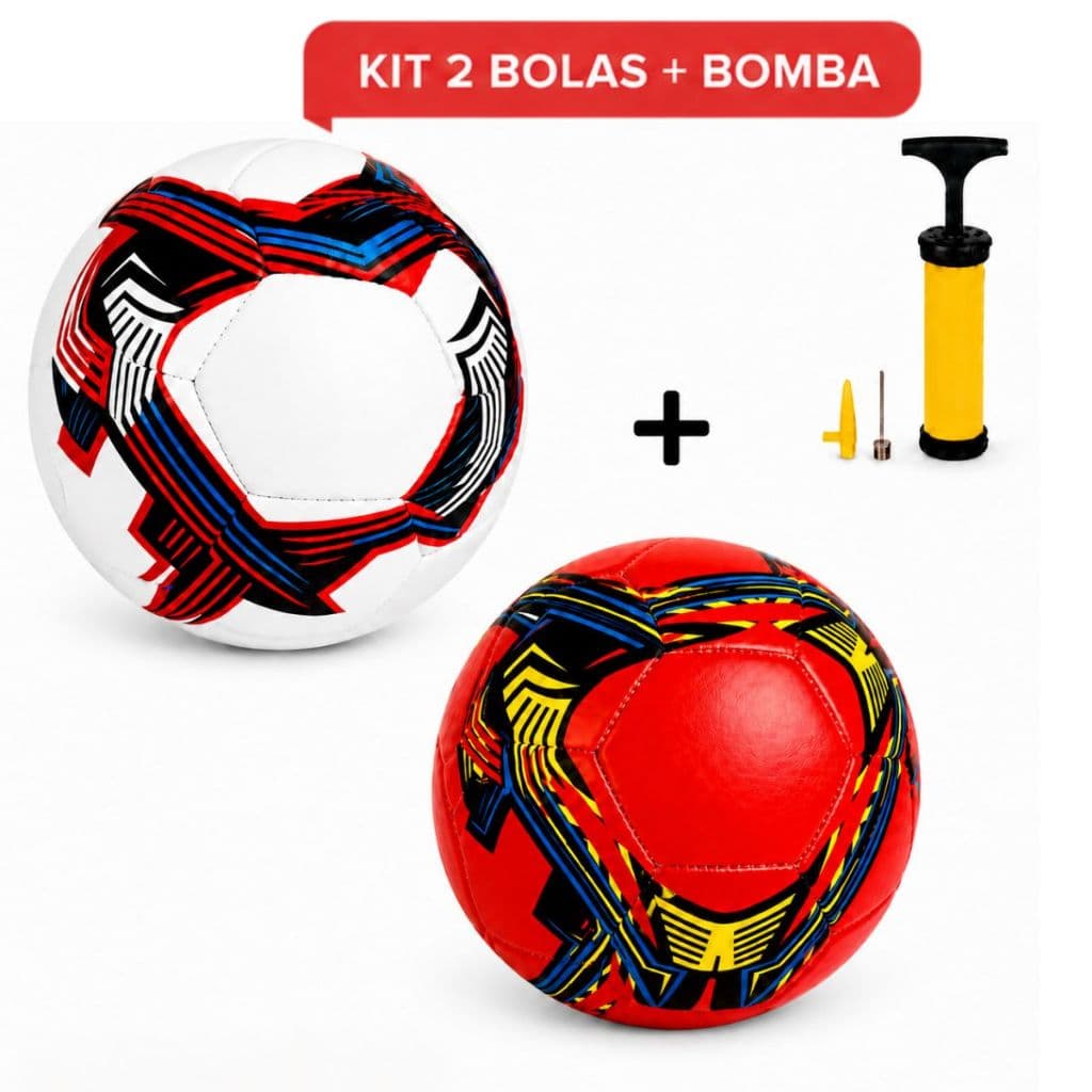 Kit 2 ou 3 Bola de Futebol + Bomba Portátil Manual para Encher - Bola de Campo Costurada Tamanho 5 Oficial