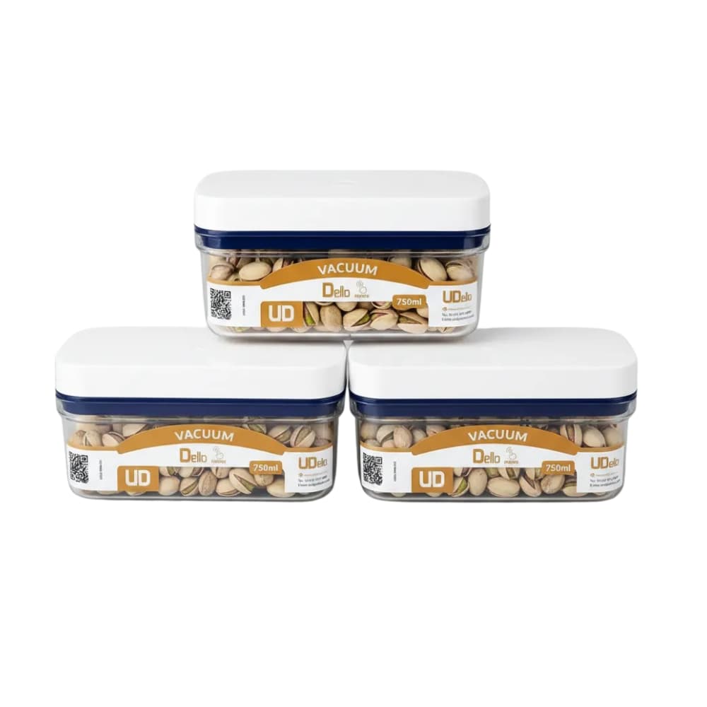 Kit 03 Potes Hermético Retangular Pumps 750ml DELLO Marmitas Viagens Pote Resistente Transparente Tampa Branca