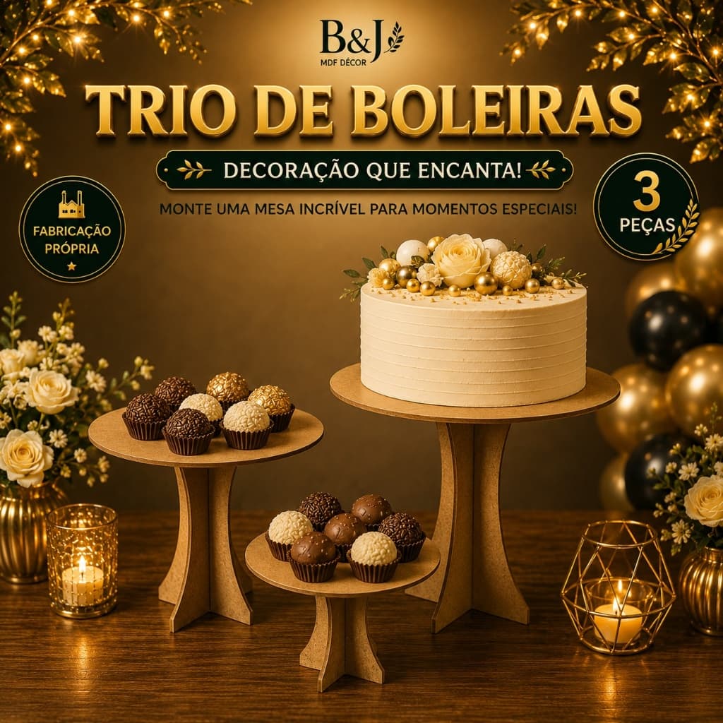 Kit Trio Boleiras MDF Decoração Festa Provençal Suporte para Doces Bolos Mesa Aniversário Casamento Eventos