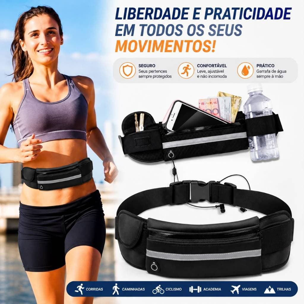Pochete Esportiva Porta Celular Corrida Academia Ciclismo Caminhada Suporte para Garrafa Impermeável Ajustável Unissex