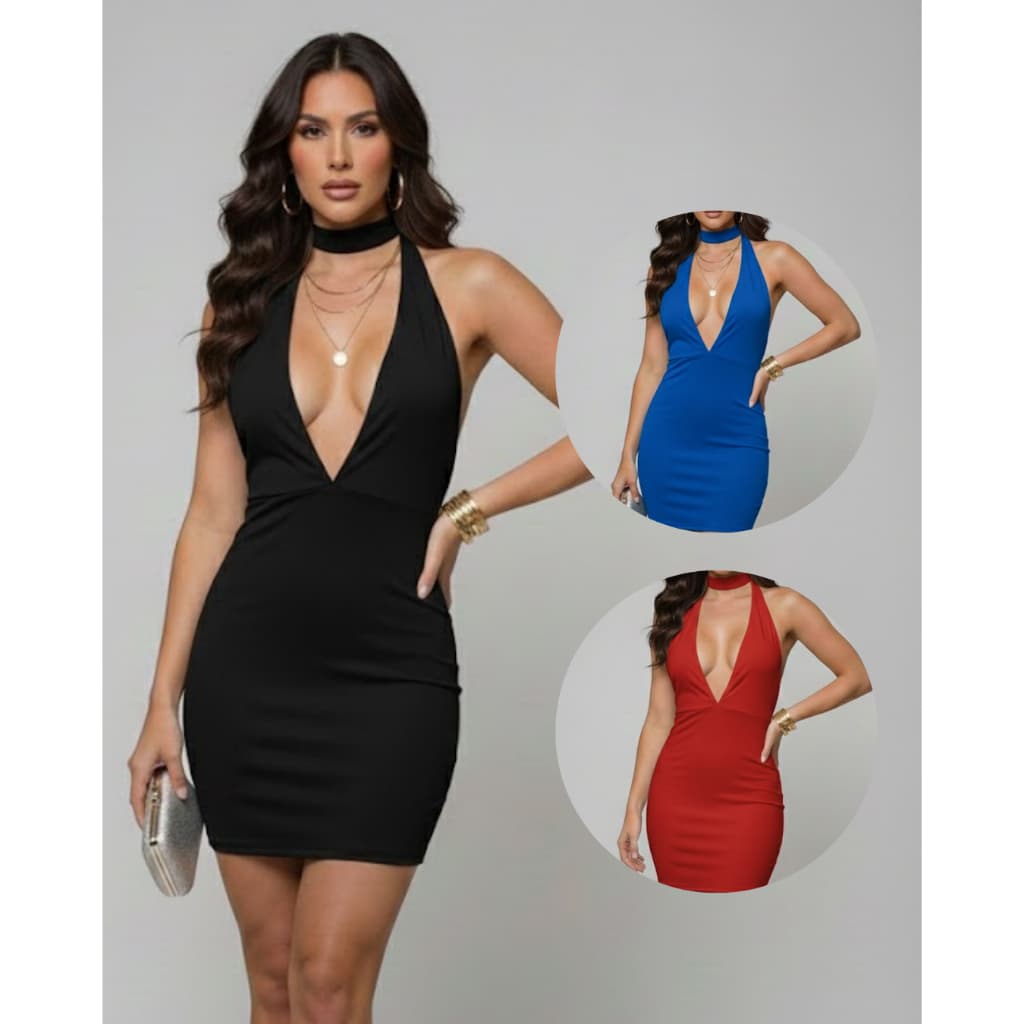 Vestido Canelado Feminino Multi Modelos Curto Com Decote em V Vestido Balada Festa Moda Gringa