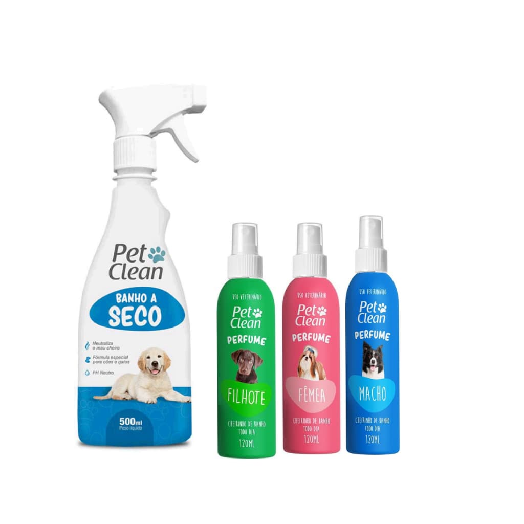Kit Pet Clean Banho a Seco 500ml + Perfume 120ml Para Cães e Gatos Kit Pet Clean Banho a Seco 500ml + Perfume 120ml Par
