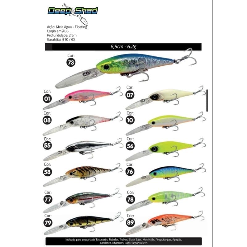 Isca Artificial Yara Deep Shad 6,5cm 6,5g – Meia Água de Alta Performance para Tucunaré, Traíra e Robalo