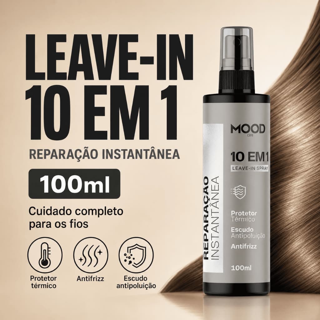 Leave-in 10 em 1 Mood Care 100ml Protetor Térmico Antifrizz Reparação Instantânea Cabelos Spray