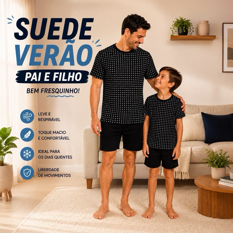 Kit Pijama Pai e Filho Masculino Manga Curta Confortável Estampado
