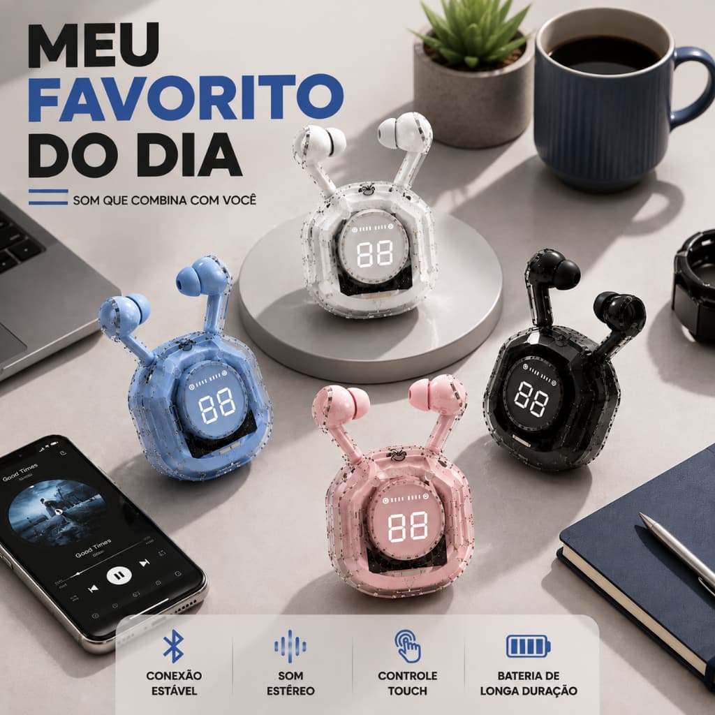 Fones De Ouvido Bluetooth Sem Fio TWS 5.3 Modelo HQAi H4 Redução De Ruído Compatível Celular Jogos Esportivos