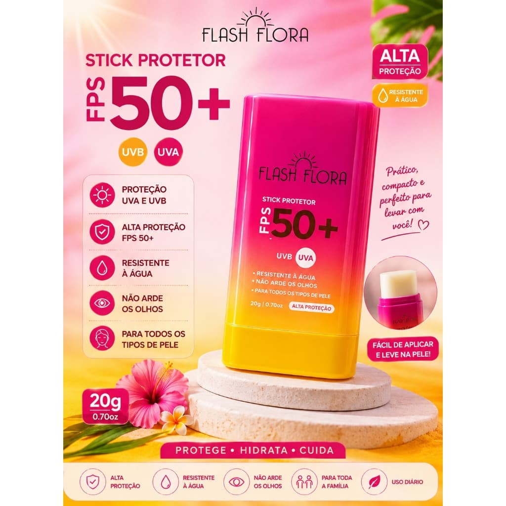 Protetor Solar Stick Flash Flora FPS 50+ UVA UVB 20g