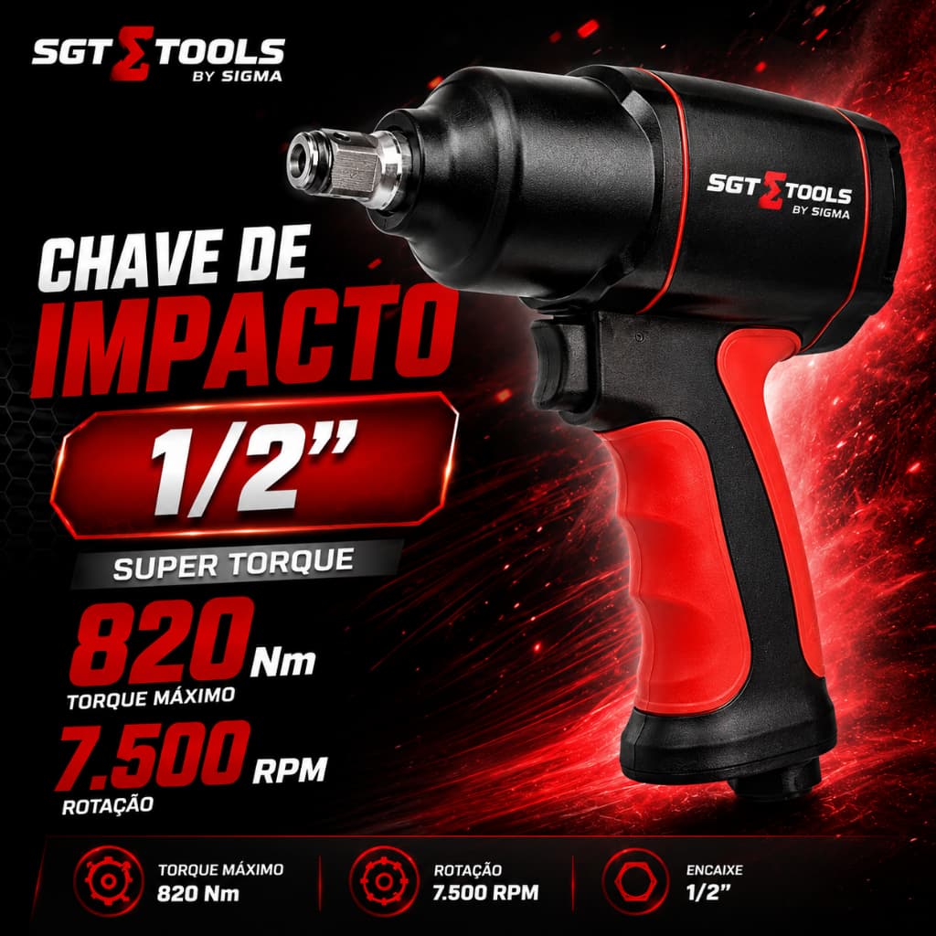 Sigma Tools Chave De Impacto 1/2'' Super Torque 0536A Cor Preto com Vermelho