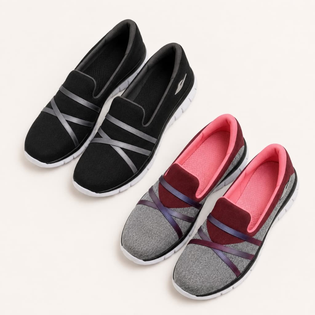 Kit 2 Pares Conjunto Sapatilha feminina confortável slip on, calce fácil esportiva e casual