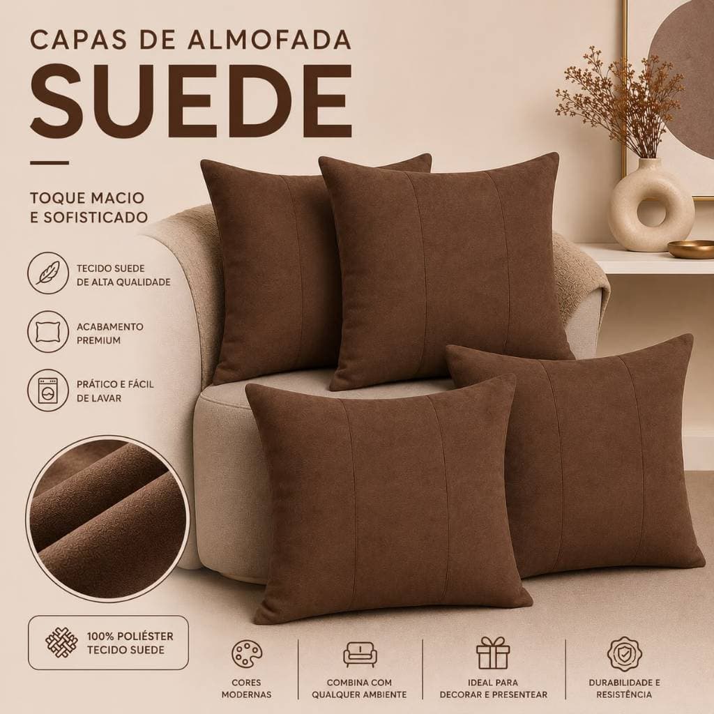Kit 4 Capas De Almofada Diversas Cores Suede Premium Serve Até 45x45cm Com Zíper Invisível