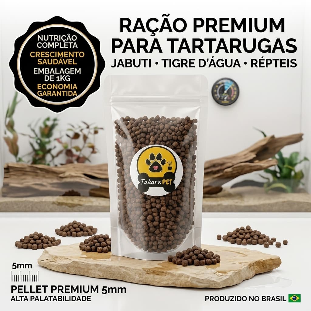 Ração Para Tartaruga Jabuti Tigre D'água Répteis Pellets 5mm Flutuante Premium Alta Palatabilidade 1kg