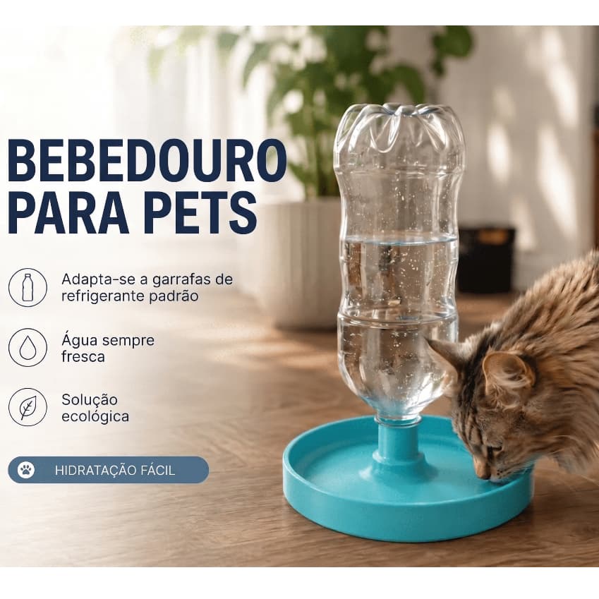Bebedouro Automático para Pets | Acoplável em Garrafa PET 2L | Cães, Gatos, Aves e Pequenos Animais