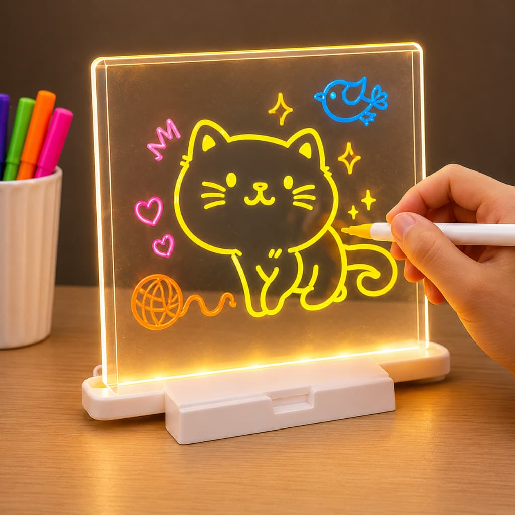 Quadro LED Lousa Acrílica Luminária 3D para Escrever Desenhar e Apagar Brinquedo