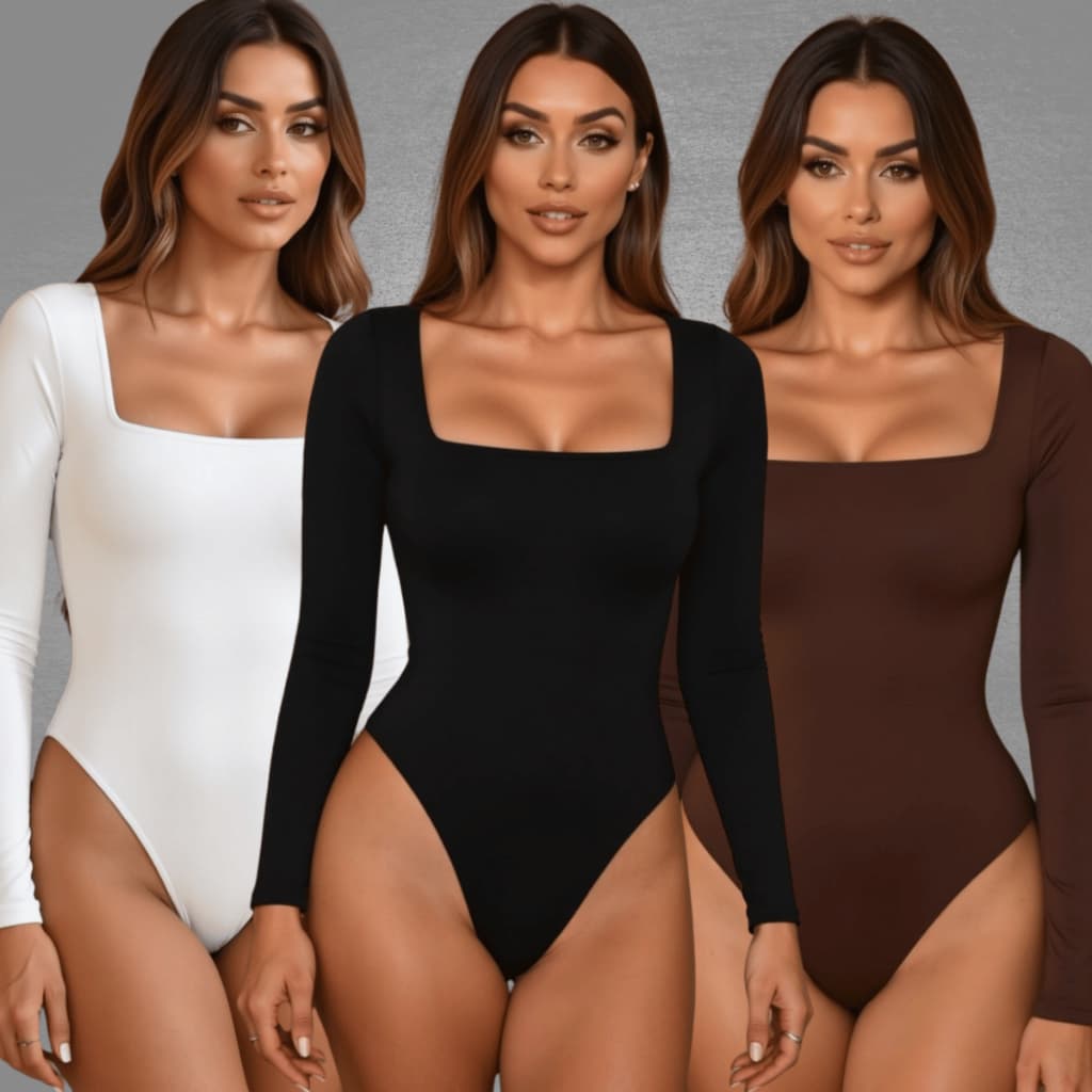 Kit Body Feminino Decote Quadrado Manga Longa Suplex Segunda Pele Inverno Moda Feminina