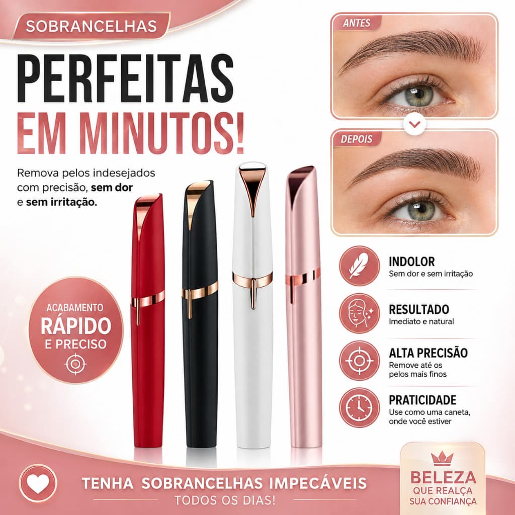 Caneta Depiladora Sobrancelha Elétrica Recarregável USB Aparador Facial Feminino LED Sem Dor