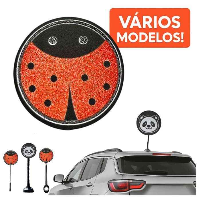 Ponteira Enfeite de Antena Bichinhos - Joaninha - Panda - Coelho - Ladybug - Carro e Moto