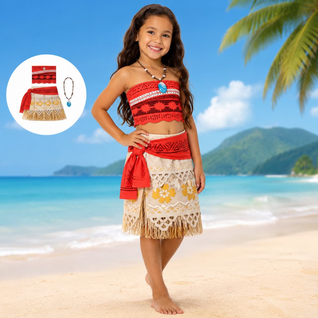 Fantasia Moana Infantil com Colar 1 a 13 anos