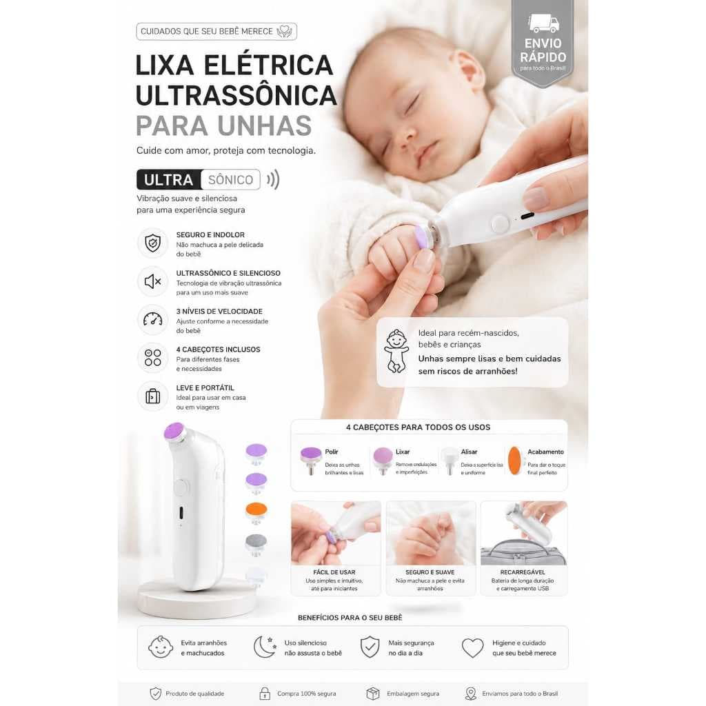 Cortador Aparador De Unha Elétrico Lixa Bebê Infantil