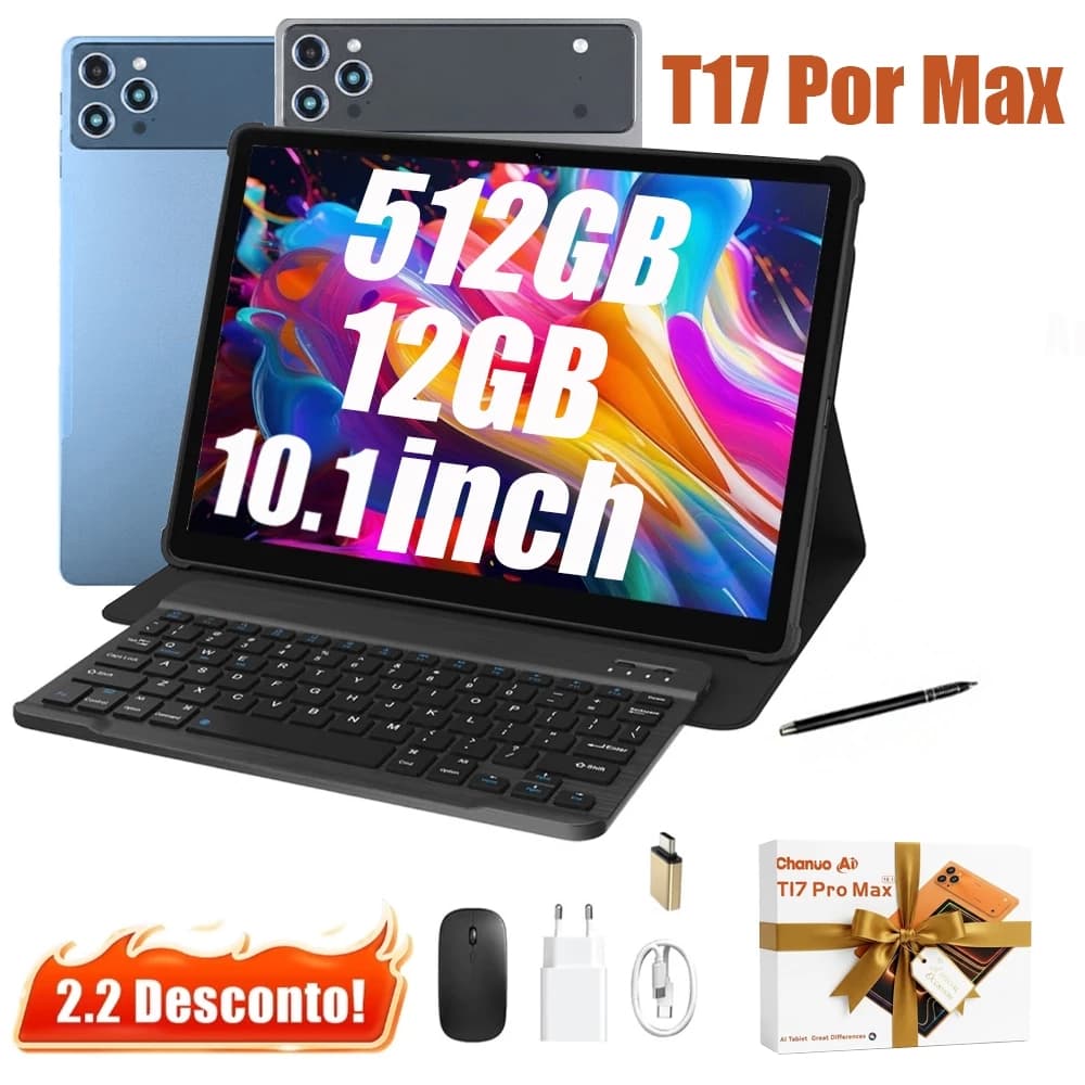 Tablet N17 Wifi com chip 10.1 10000mah Android 13, 6GB RAM 128GB Teclado+Mouse+Fones de ouvido Bluetooth Câmera