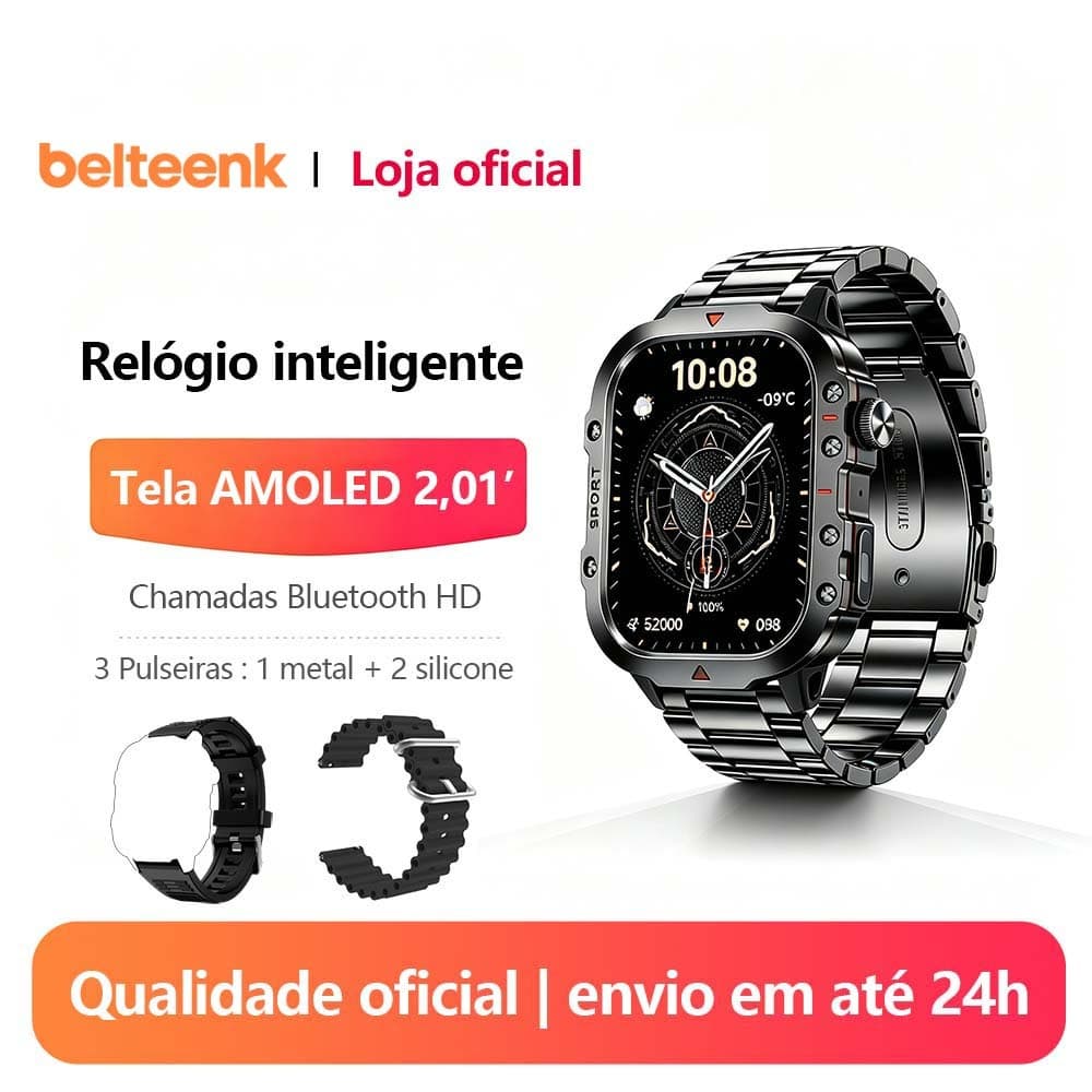 Relógio Inteligente Masculino Belteenk 2.01" HD Smartwatch assistente de IA Chamada Bluetooth IP68 à Prova de água