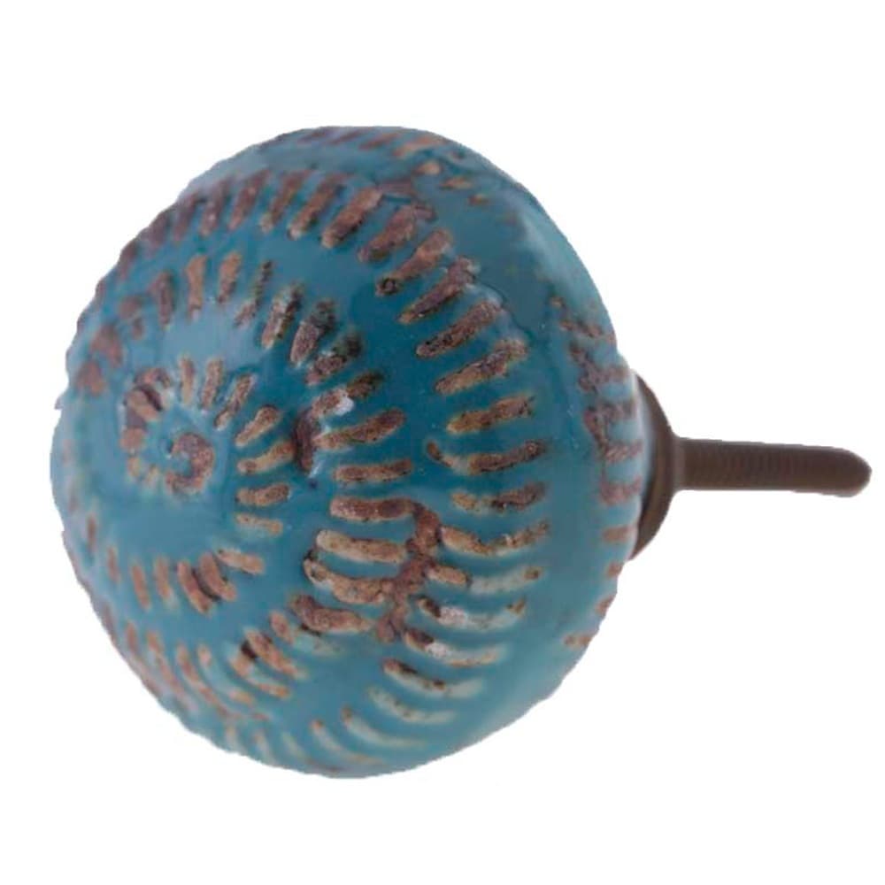 Puxador Porta Ceramica Azul Detalhado Porta Gaveta Elegante