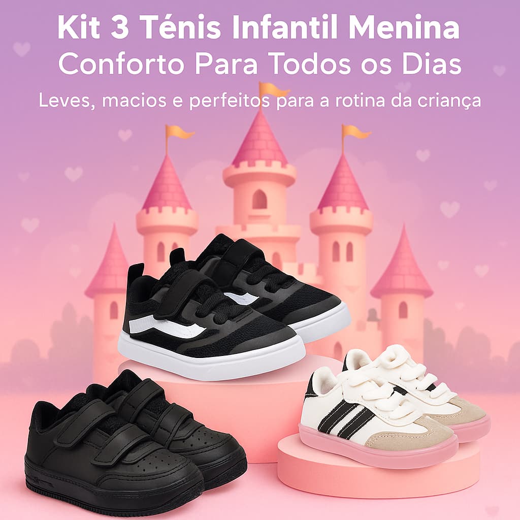 Kit 3 Tenis De Menina Versátil Infantil | Leves, Macios e Confortáveis Para Sua Filha | COMPRE JÁ