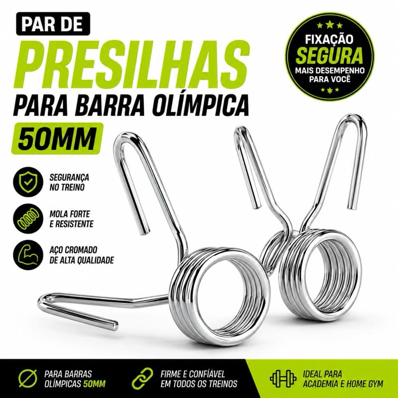 Par Presilhas Barra Olímpica 50mm Aço Cromado Mola Academia