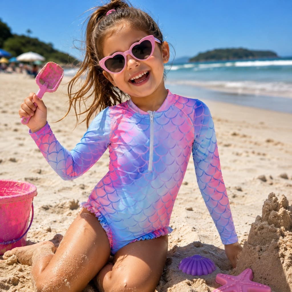 Maio Infantil Menina Manga longa Piscina Praia Sereia