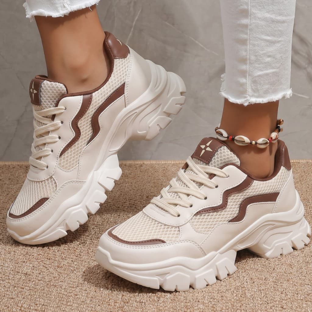 Tênis Feminino Chunky Tratorado Minimalista Dia a Dia Nude Marrom Promoção Envio Imediato Relâmpago