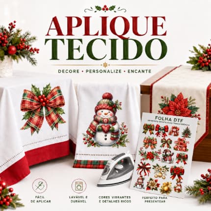 Impressão DTF, Estampas Aplique DE tecido Termo Colante Ferro de passar , Estampas de Natal Natalina 57 cm - L / 100
