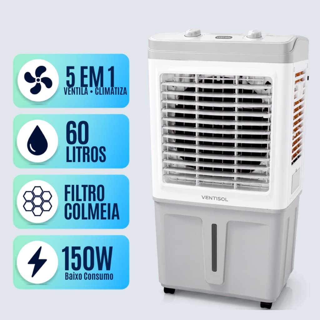 Climatizador 60 Litros Ar Frio Ventisol Portatil 110v / 220v Umidificador Grande